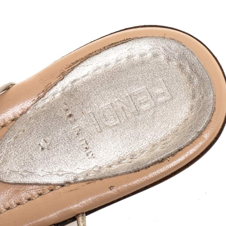 مملوكة مسبقًا Fendi Metallic Multicolor Leather Ankle Wrap Flat Sandals Size 41