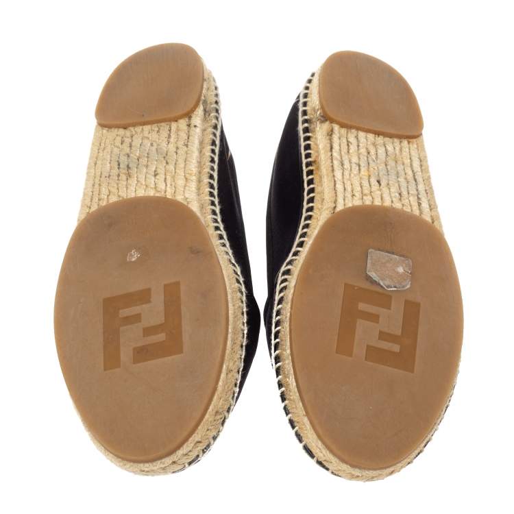 Pre Owned Fendi Black Printed Satin Espadrilles Flats Size 40