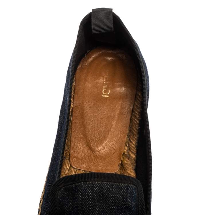 Pre Owned Fendi Indigo Dark Blue Denim Junia Patent Leather Cap Toe Espadrilles Size 37.5