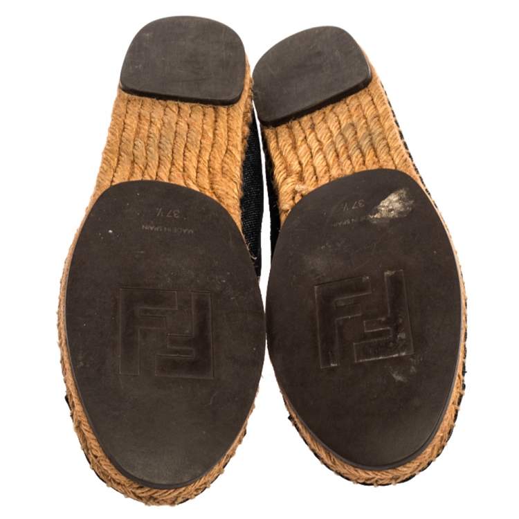Pre Owned Fendi Indigo Dark Blue Denim Junia Patent Leather Cap Toe Espadrilles Size 37.5