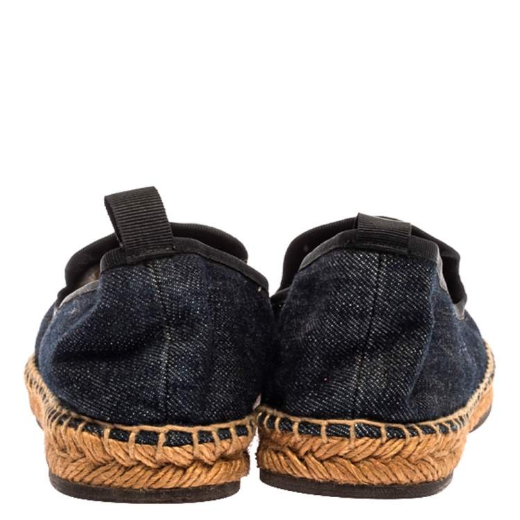 Pre Owned Fendi Indigo Dark Blue Denim Junia Patent Leather Cap Toe Espadrilles Size 37.5