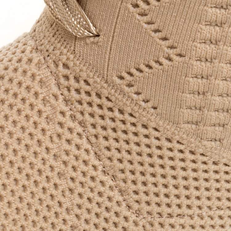 Pre Owned Fendi Beige Knit Fabric Rockoko Runway Openwork Ankle Boots Size 37