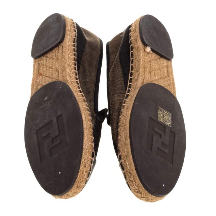 Pre Owned Fendi Black/Brown Pequin Stripe Canvas Junia Cap Toe Espadrilles Size 39