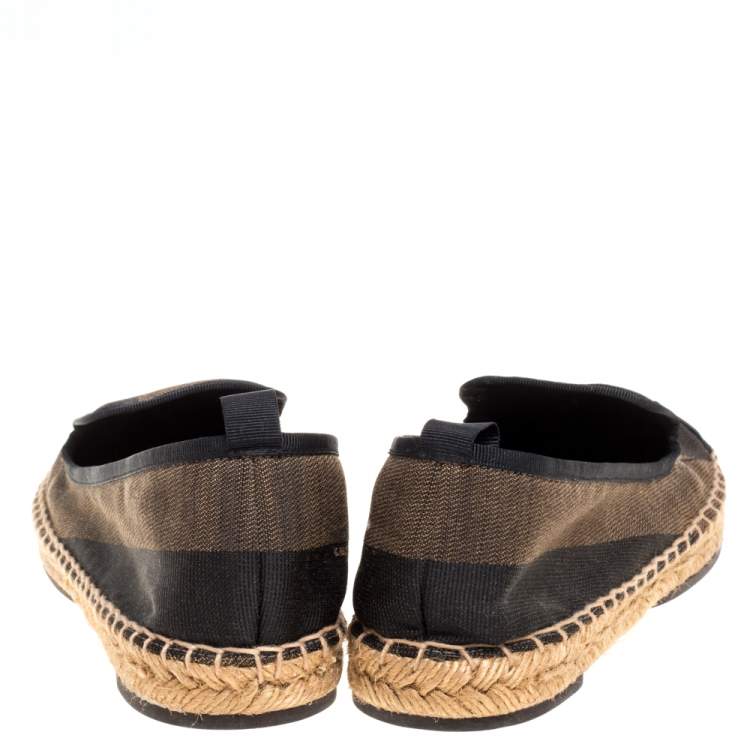 Pre Owned Fendi Black/Brown Pequin Stripe Canvas Junia Cap Toe Espadrilles Size 39