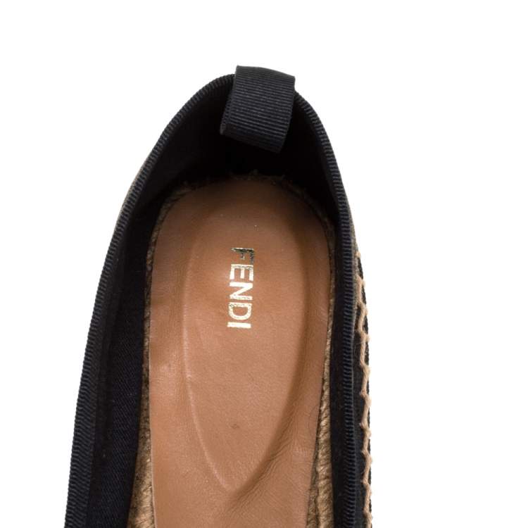 Pre Owned Fendi Black/Brown Pequin Stripe Canvas Junia Cap Toe Espadrilles Size 39