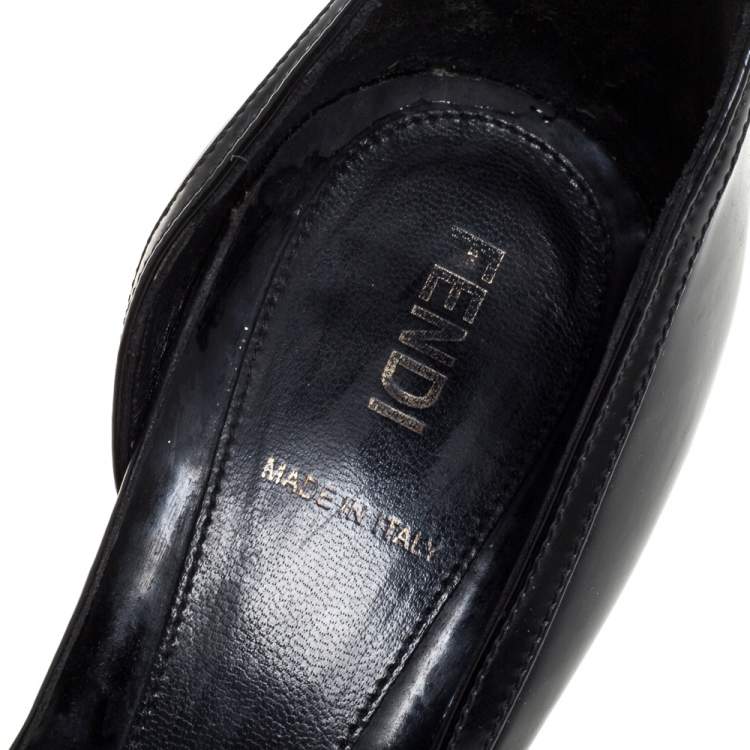 Pre Owned Fendi Black Patent Leather Peep Toe Bow Pumps Size 39