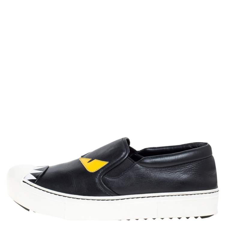 Pre Owned Fendi Black Leather Monster Slip On Sneakers Size 37.5