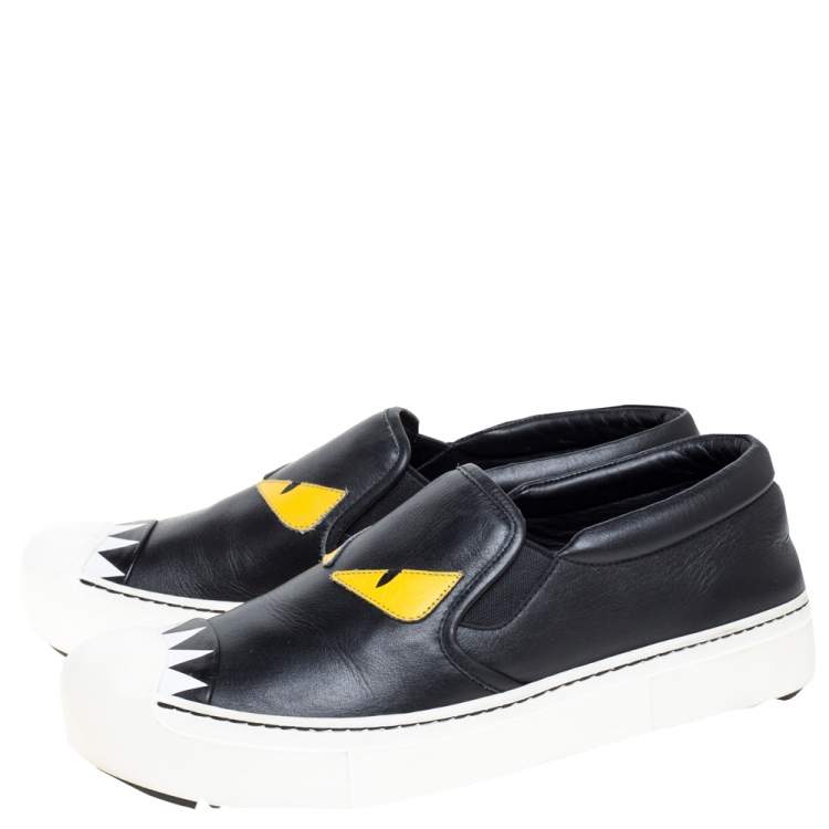 Pre Owned Fendi Black Leather Monster Slip On Sneakers Size 37.5