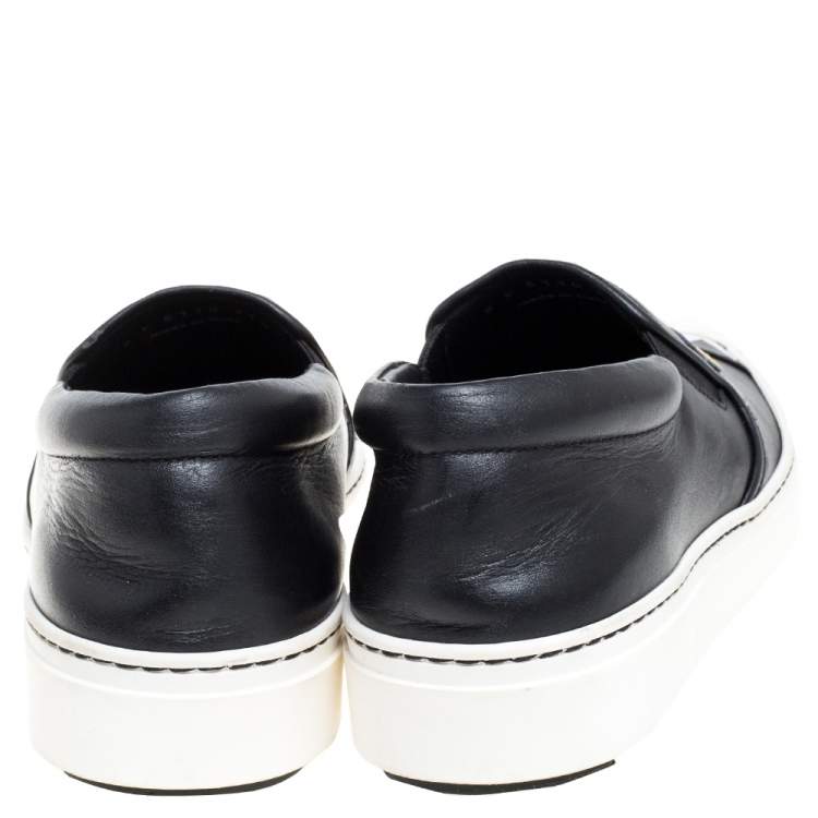 Pre Owned Fendi Black Leather Monster Slip On Sneakers Size 37.5