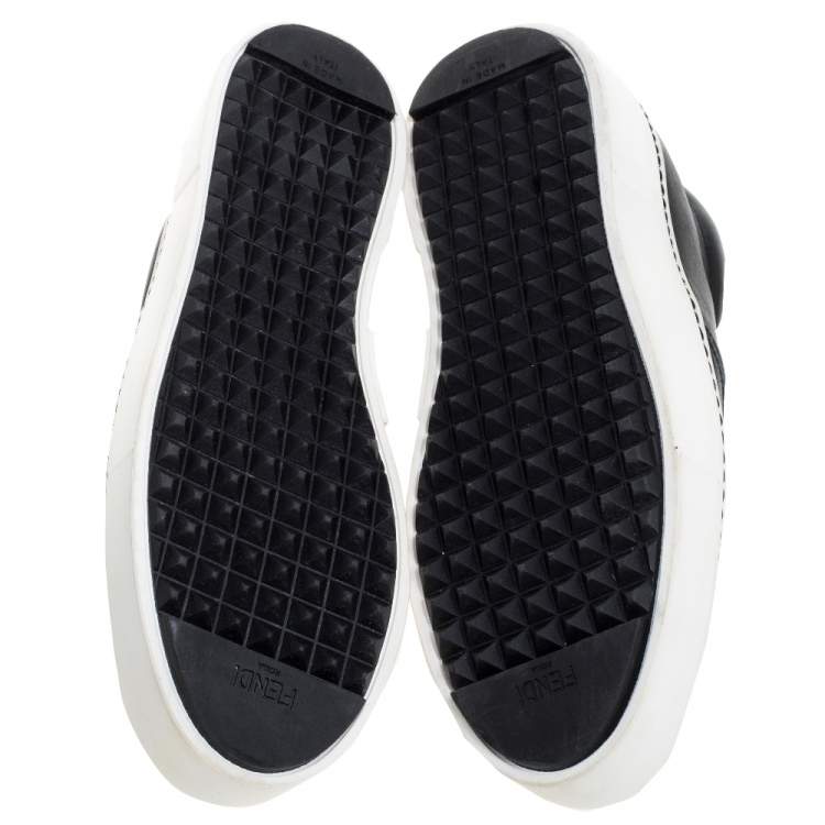 Pre Owned Fendi Black Leather Monster Slip On Sneakers Size 37.5