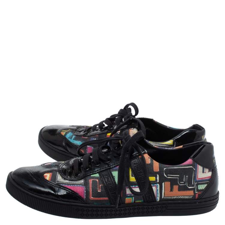 Pre Owned Fendi Multicolor Canvas and Patent Leather Zucca Low Top Sneakers Size 38.5