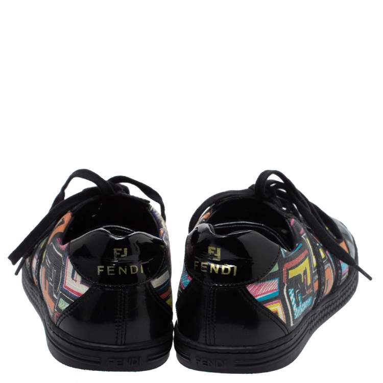 Pre Owned Fendi Multicolor Canvas and Patent Leather Zucca Low Top Sneakers Size 38.5