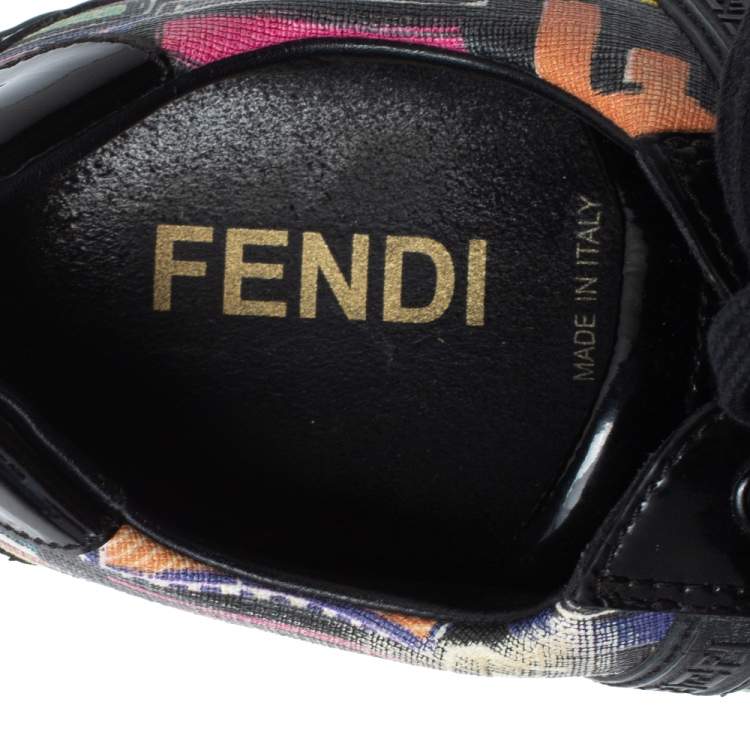 Pre Owned Fendi Multicolor Canvas and Patent Leather Zucca Low Top Sneakers Size 38.5