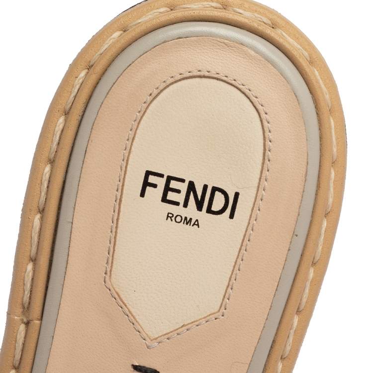 Pre Owned Fendi Tri Color Leather Flowerland Runway Platform Slide Sandals Size 37