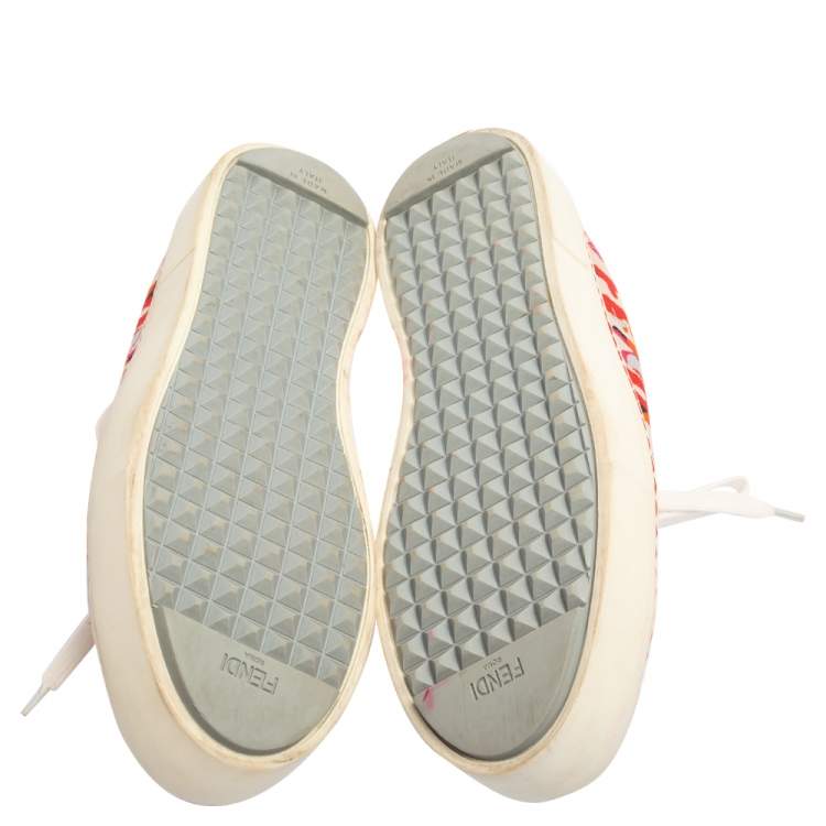Pre Owned Fendi Multicolor Logo Printed Canvas Lace Low Top Sneakers Size 37