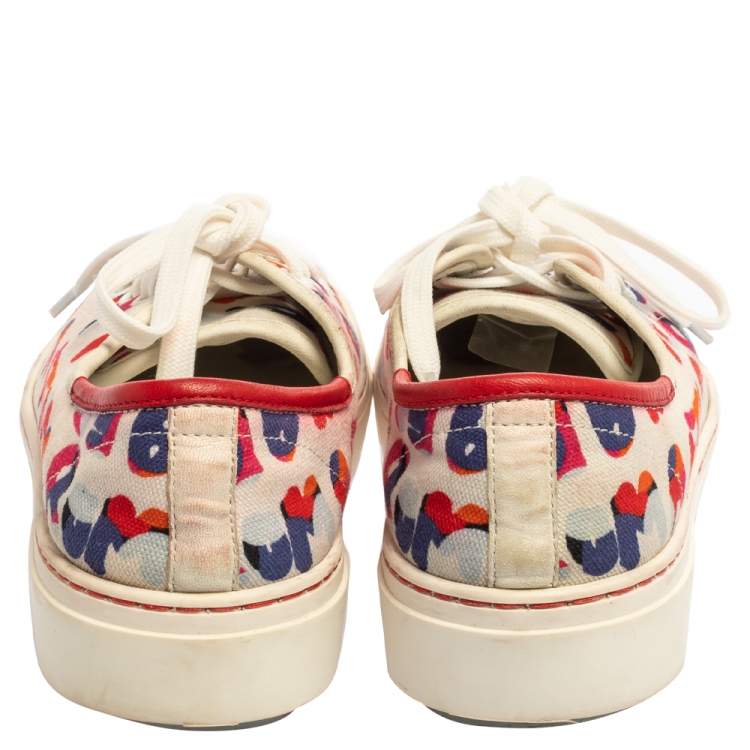 Pre Owned Fendi Multicolor Logo Printed Canvas Lace Low Top Sneakers Size 37