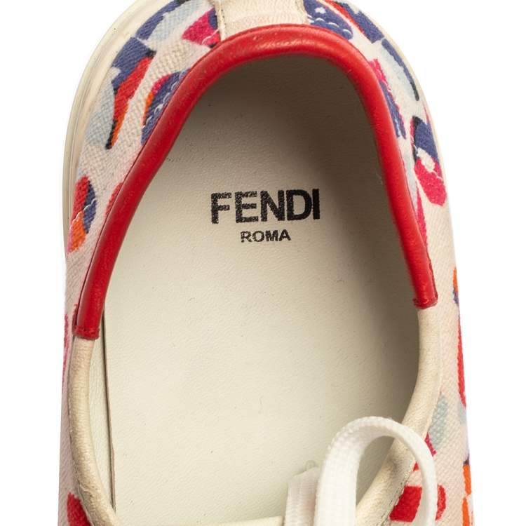 Pre Owned Fendi Multicolor Logo Printed Canvas Lace Low Top Sneakers Size 37