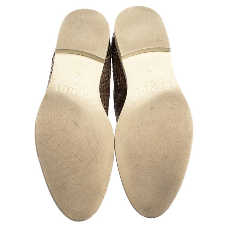 Pre Owned Fendi Brown/Beige Python Leather Lace Up Derby Sneakers Size 39 
