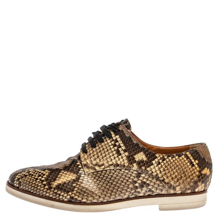 Pre Owned Fendi Brown/Beige Python Leather Lace Up Derby Sneakers Size 39 