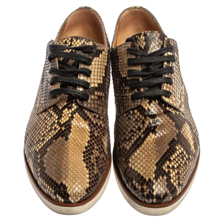 Pre Owned Fendi Brown/Beige Python Leather Lace Up Derby Sneakers Size 39 