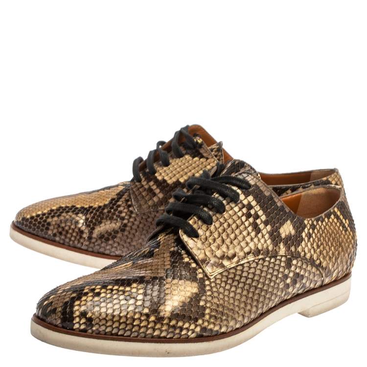 Pre Owned Fendi Brown/Beige Python Leather Lace Up Derby Sneakers Size 39 