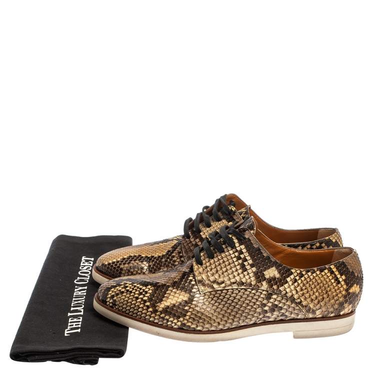 Pre Owned Fendi Brown/Beige Python Leather Lace Up Derby Sneakers Size 39 
