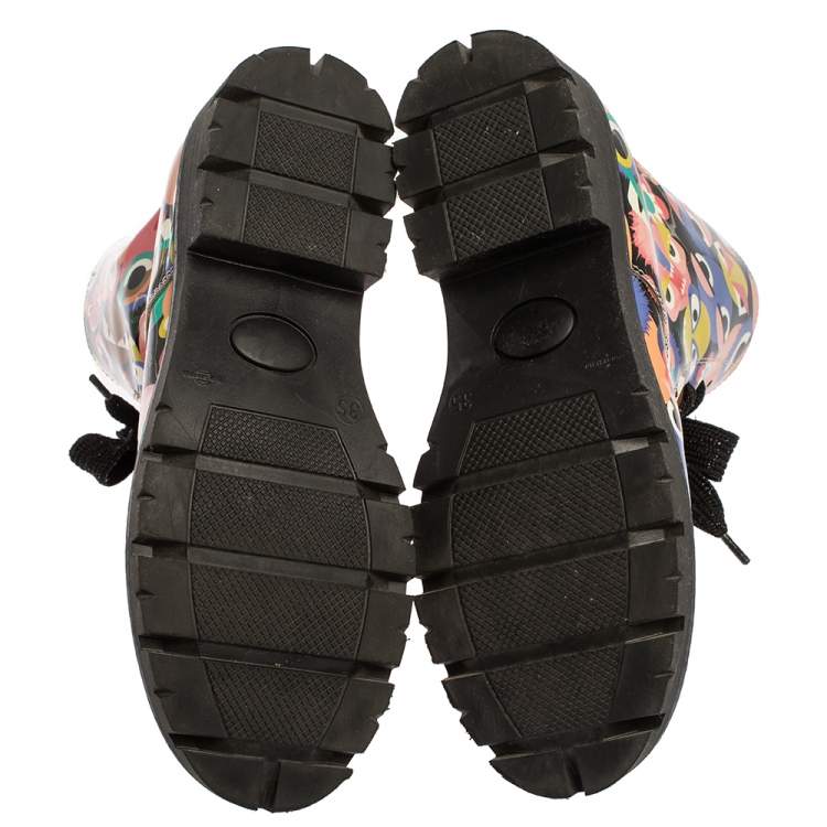 Pre Owned Fendi Multicolor Bag Bugs Printed Patent Leather Combat Boots Size 35