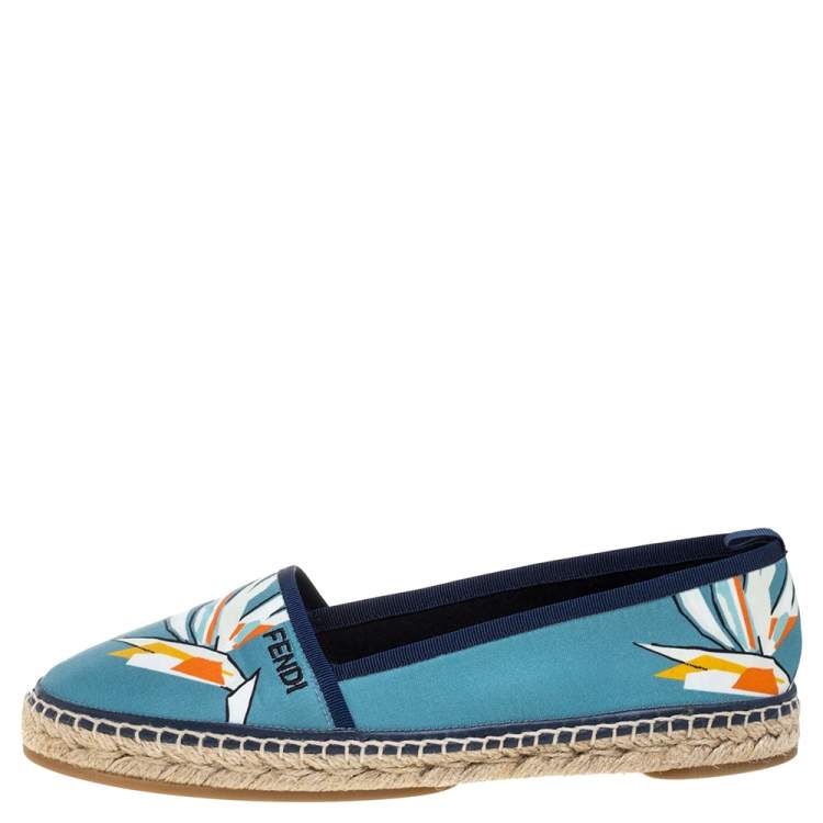 Pre Owned Fendi Multicolor Printed Nylon Espadrilles Flat Size 38.5