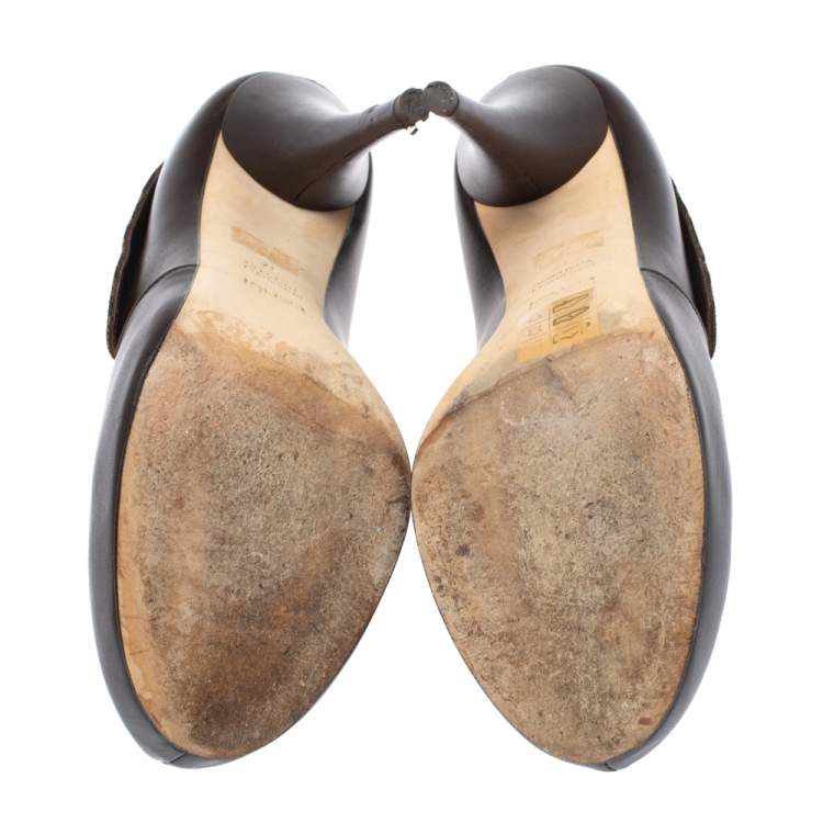 مملوكة مسبقًا Fendi Brown Leather and Zucca Canvas Booties Size 37