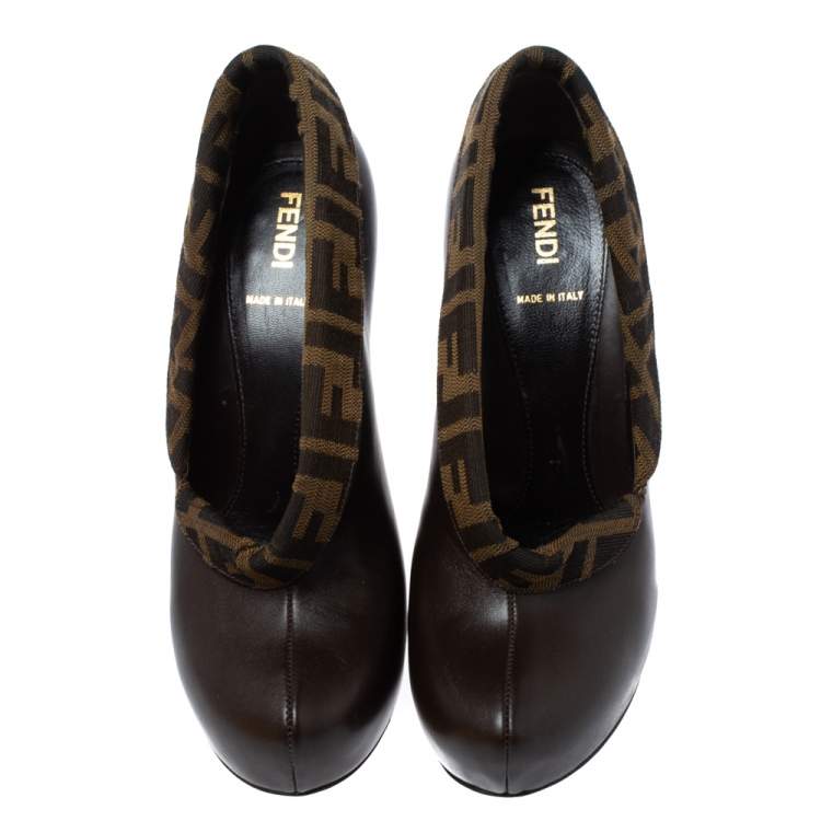 مملوكة مسبقًا Fendi Brown Leather and Zucca Canvas Booties Size 37