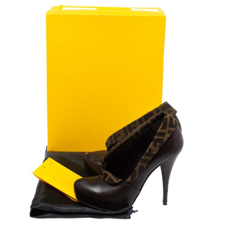 مملوكة مسبقًا Fendi Brown Leather and Zucca Canvas Booties Size 37