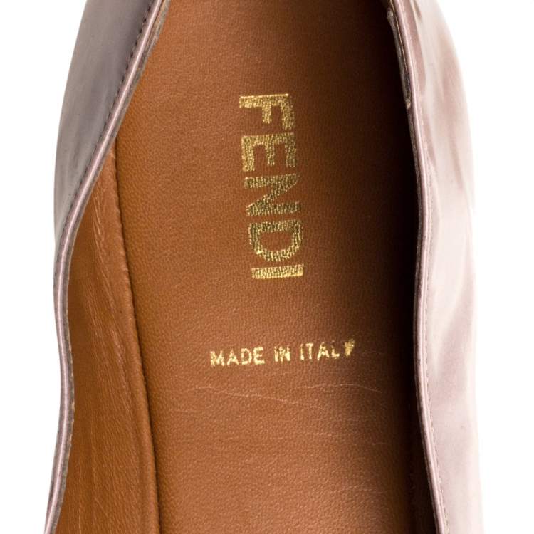 Pre Owned Fendi Nude Patent Leather Ankle Strap Ballet Flats Size 39
