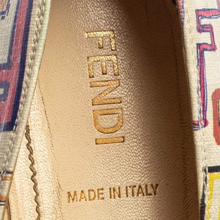 مملوكة مسبقًا Fendi White Multicolor Zucca Spalmati Ballet Flats Size 37