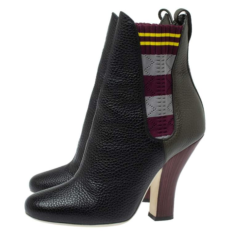 مملوكة مسبقًا Fendi  Multi Color Knit And Leather Marie Antoinette Boots Size 38