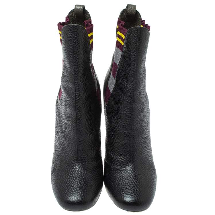 مملوكة مسبقًا Fendi  Multi Color Knit And Leather Marie Antoinette Boots Size 38