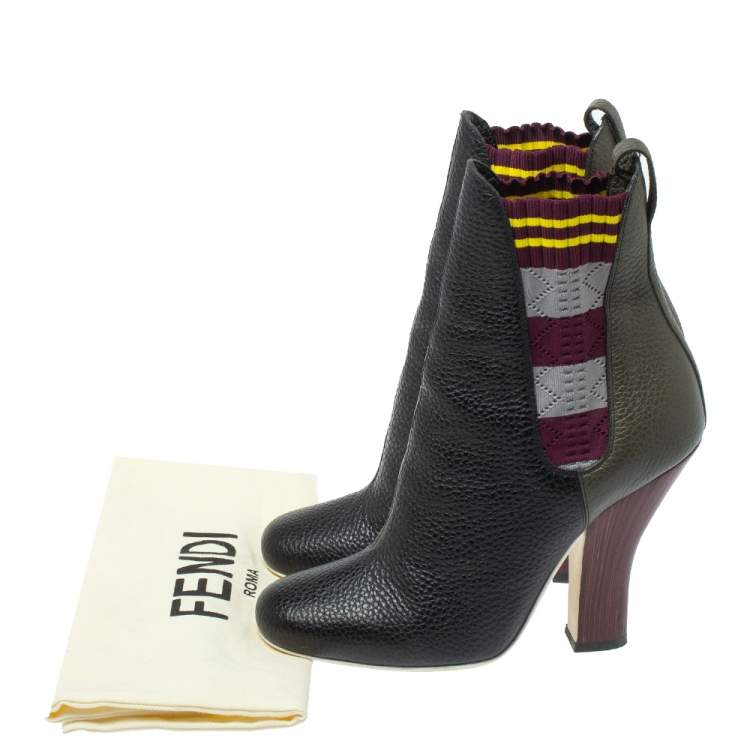 مملوكة مسبقًا Fendi  Multi Color Knit And Leather Marie Antoinette Boots Size 38