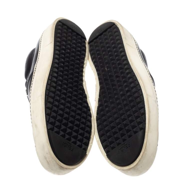 Pre Owned Fendi Black Leather Monster Slip On Sneakers Size 40