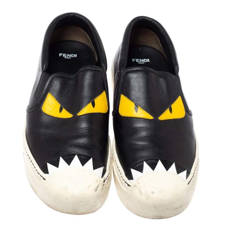 Pre Owned Fendi Black Leather Monster Slip On Sneakers Size 40
