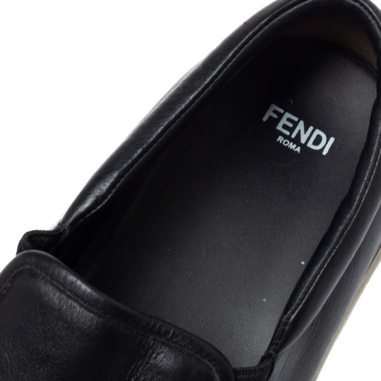 Pre Owned Fendi Black Leather Monster Slip On Sneakers Size 40
