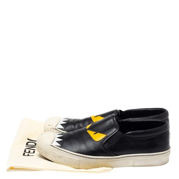 Pre Owned Fendi Black Leather Monster Slip On Sneakers Size 40