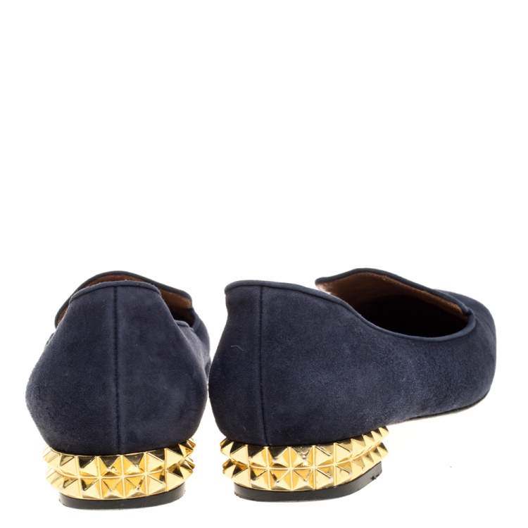 Pre Owned Fendi Navy Blue Suede Studded Heel Smoking Slippers Size 38