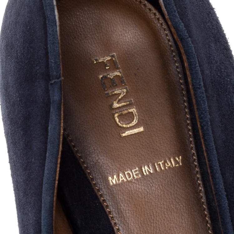 Pre Owned Fendi Navy Blue Suede Studded Heel Smoking Slippers Size 38