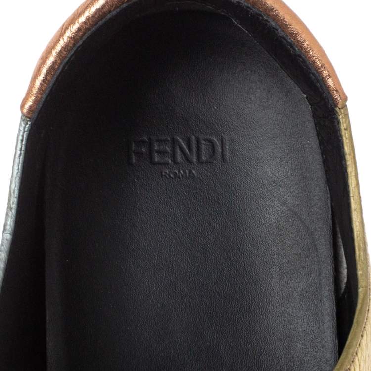 Pre Owned Fendi Tricolor Metallic Leather Scalloped Velcro Sneakers Size 38