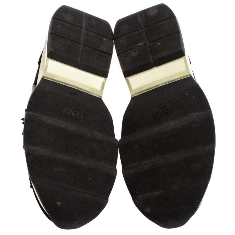 Pre Owned Fendi Black Velvet And Leather Trim Flowerland Slip On Sneakers Size 36