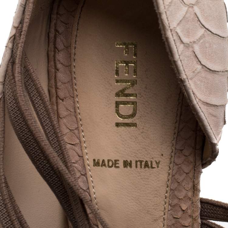 Pre Owned Fendi Beige Python Embossed Leather Strappy Half D'Orsay Peep Toe Pumps Size 40