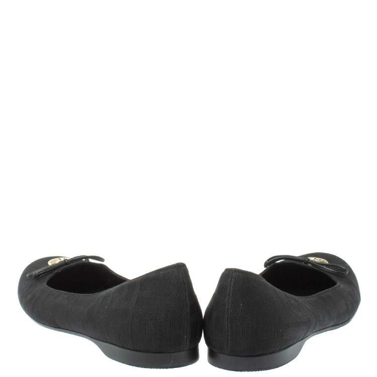 Pre Owned Fendi Black Zucca Canvas Bow Ballet Flats Size 39