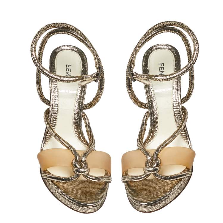 Pre Owned Fendi Metallic Leather Rope Strappy Sandals Size 37.5