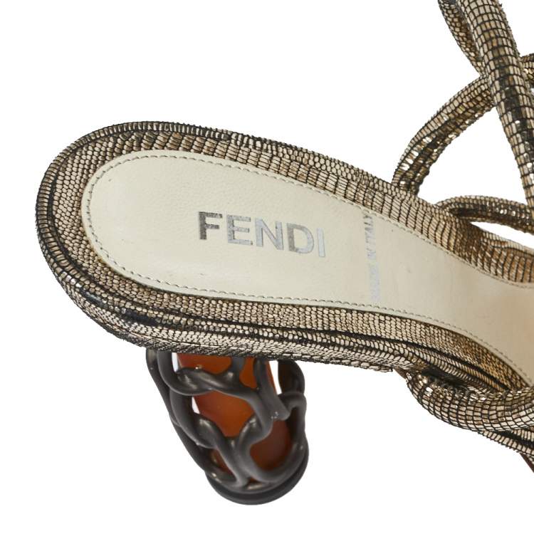 Pre Owned Fendi Metallic Leather Rope Strappy Sandals Size 37.5
