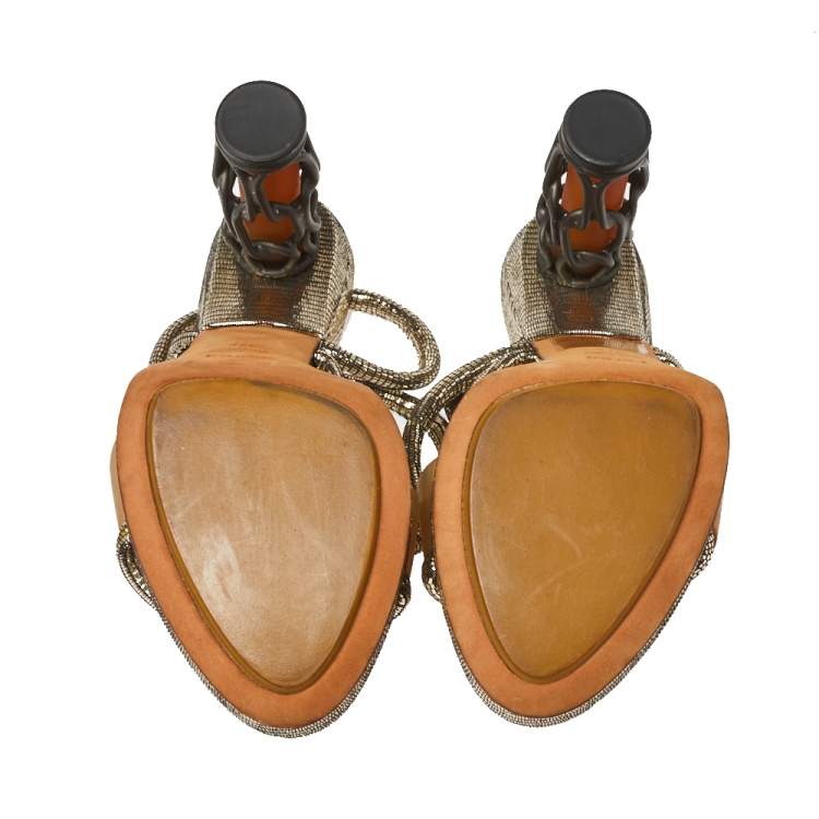 Pre Owned Fendi Metallic Leather Rope Strappy Sandals Size 37.5