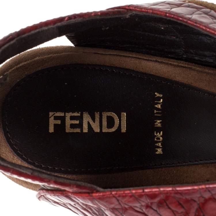 Pre Owned  Fendi Multicolor Croc Embossed Leather Platform Sandals Size 38 